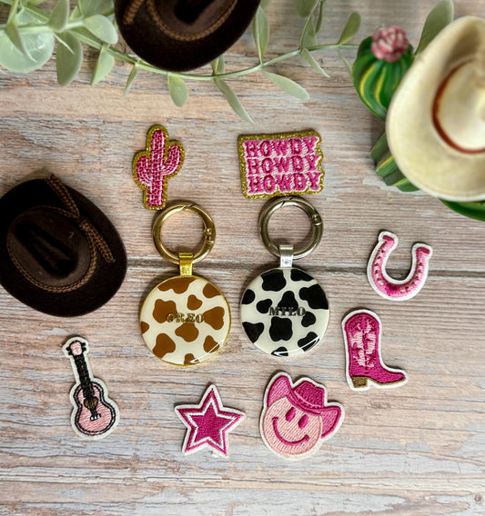 Personalized Round Bezel Cow Print Tag